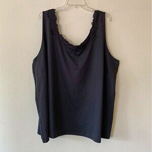 Catherines Black Lace Trim Camisole Tank Top Women’s Plus 4X Polyester/Spandex